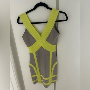 Grey/lime bandage mini dress, size small